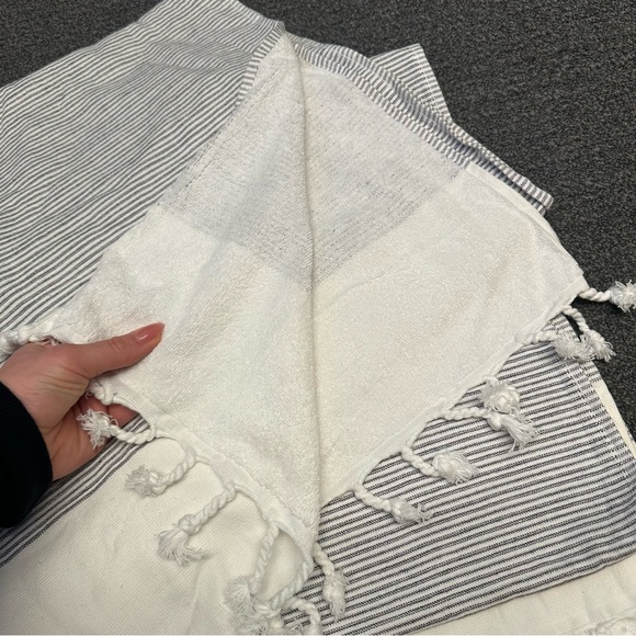 Parachute Mini Stripe Beach Towel in Black & White - Picture 2 of 5